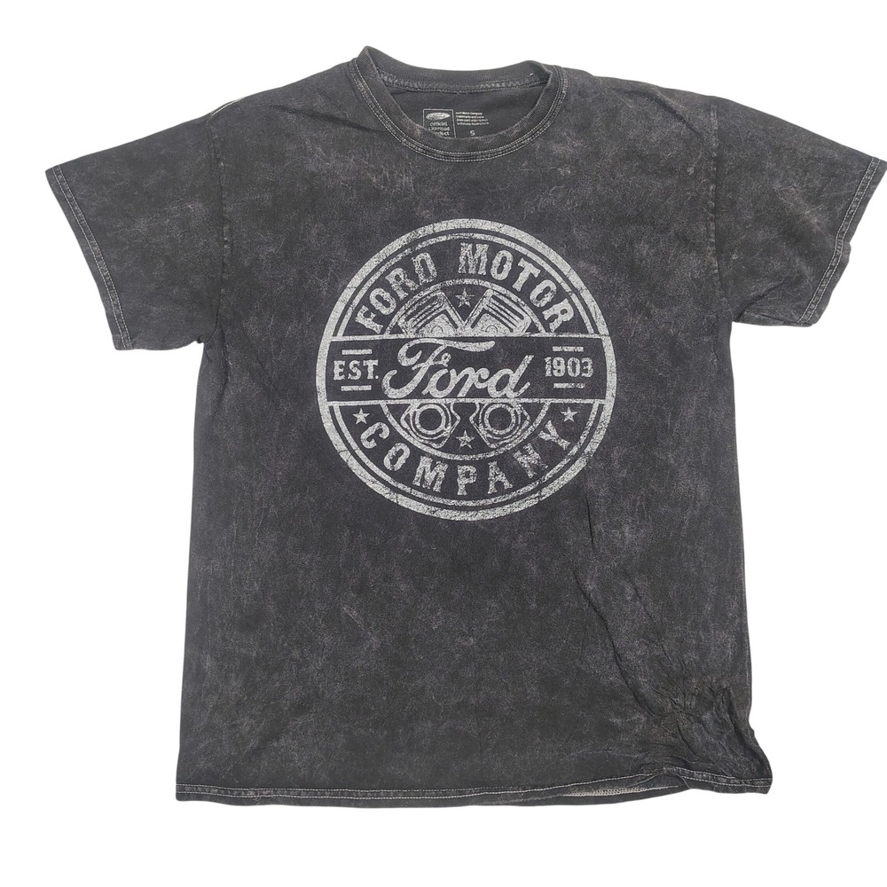 Ford T-Shirt Mens S Acid Wash Graphic Tee Black Short Sleeve Distressed Logo